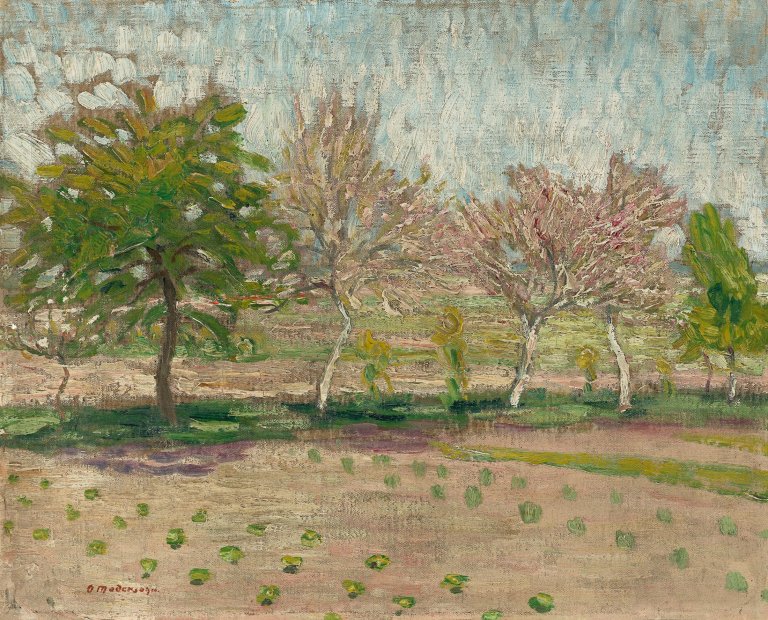 Auf diesem Bild ist das folgende Kunstwerk zu sehen: Otto Modersohn. „Blütenbäume im Garten“. Um 1911/13.