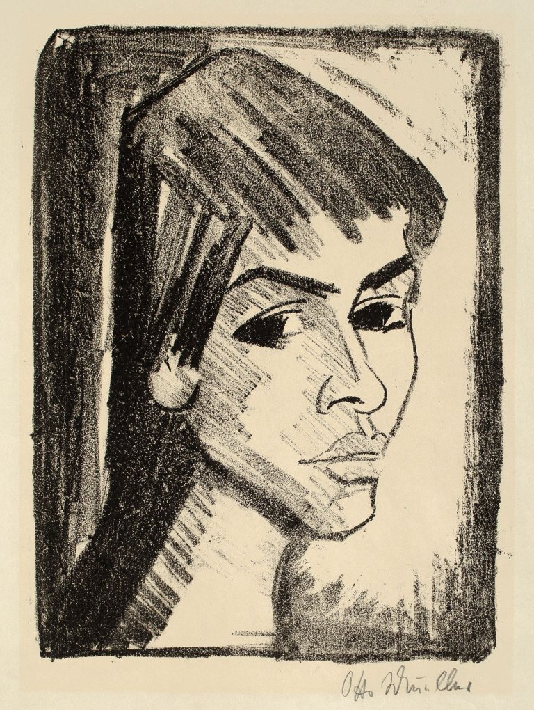 Auf diesem Bild ist das folgende Kunstwerk zu sehen: Otto Mueller. „Mädchenkopf (Bildnis Irene Altmann)“. 1921/22.