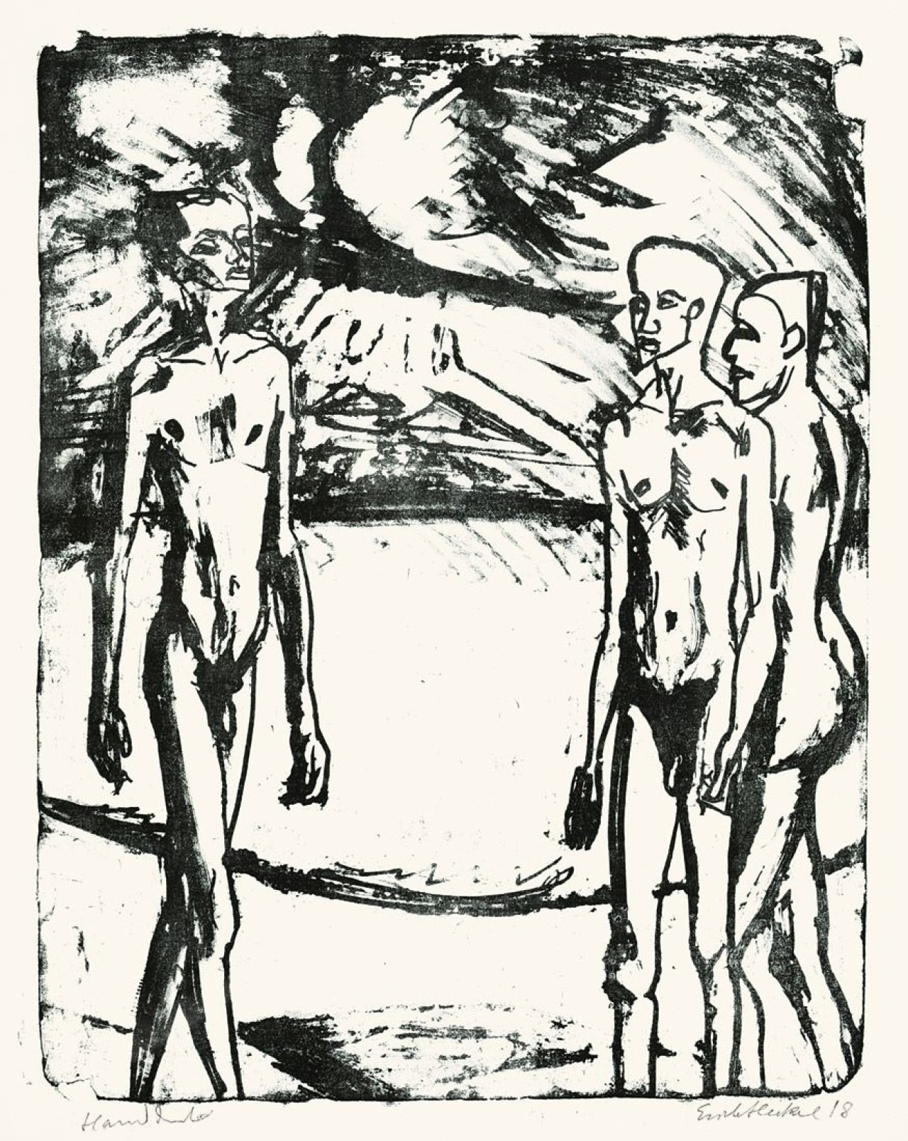 Auf diesem Bild ist das folgende Kunstwerk zu sehen: Erich Heckel. „Badende Jünglinge“. 1918.