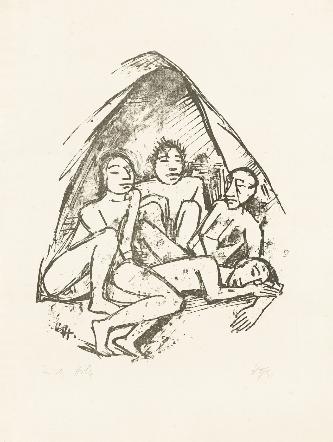Auf diesem Bild ist das folgende Kunstwerk zu sehen: Karl Hofer. „Familie“ / „In der Höhle“. 1923.