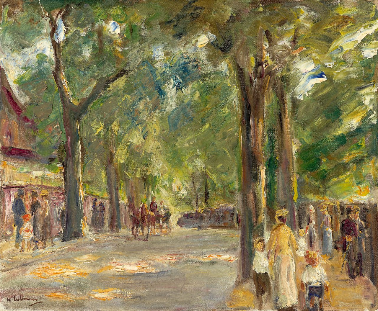 This picture shows the following artwork: Max Liebermann. ”Die Große Seestrasse in Wannsee mit Spaziergängern”. 1920 (?).