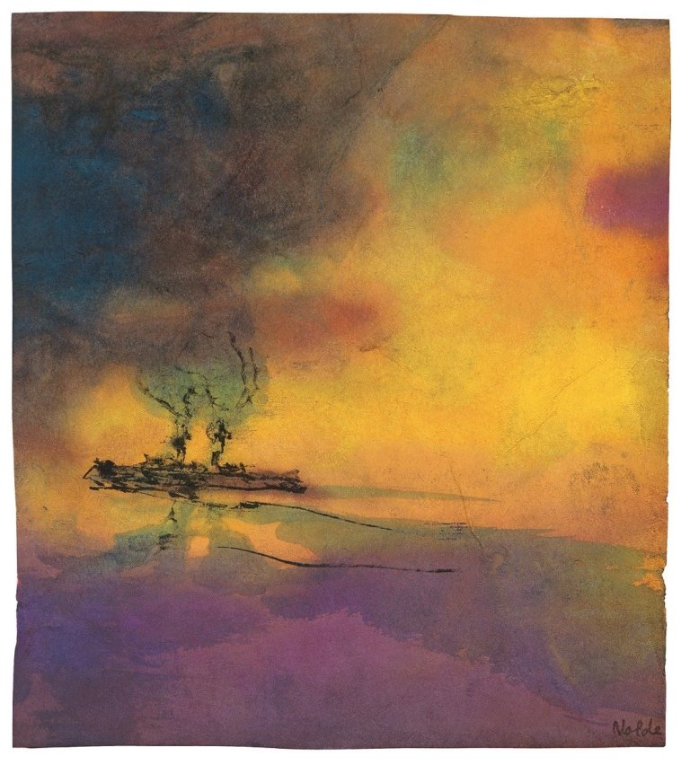 This picture shows the following artwork: Emil Nolde. „Meer mit Dampfer“. Circa 1945/48.