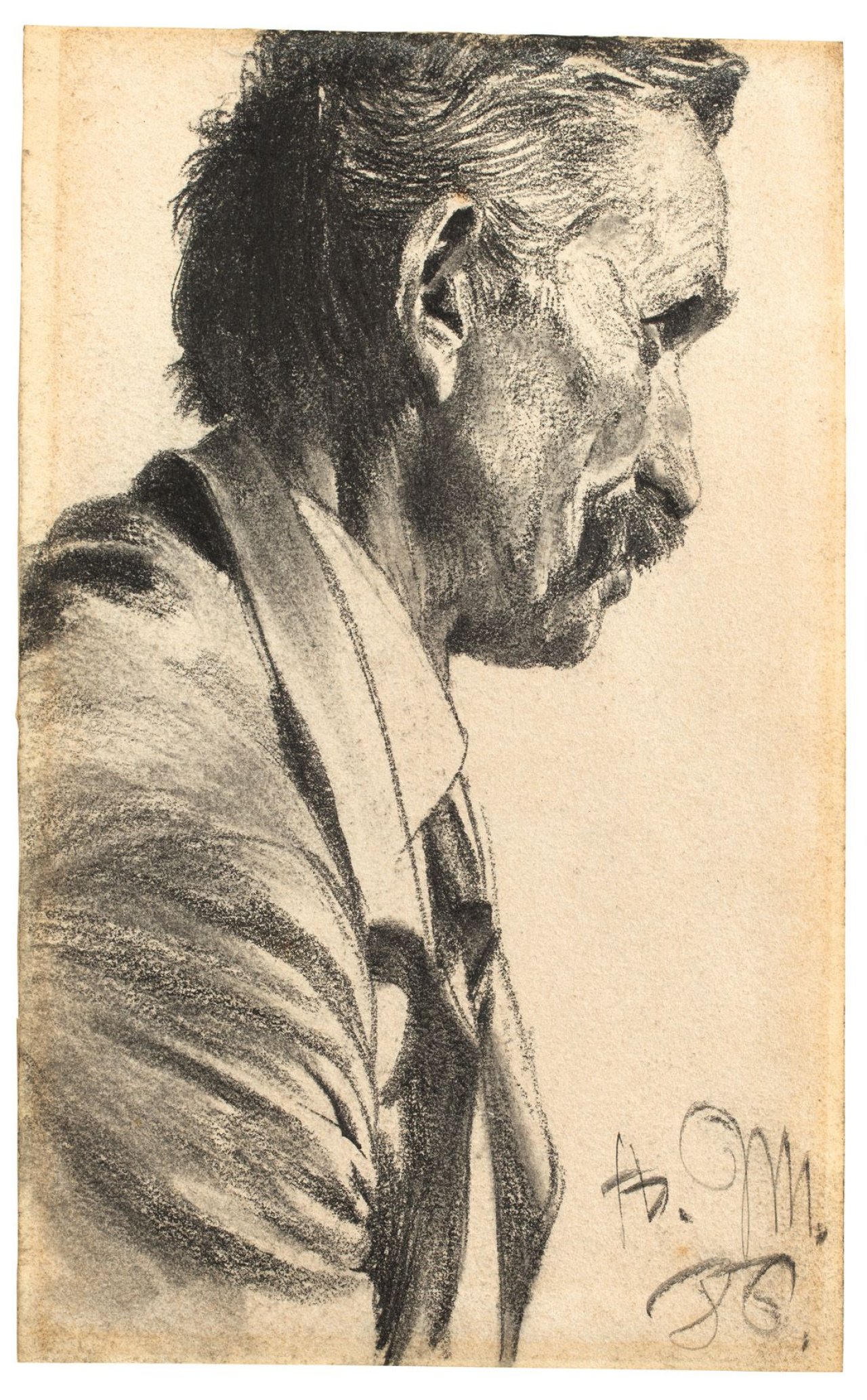 This picture shows the following artwork: Adolph Menzel. Brustbild eines Mannes nach rechts. 1886.