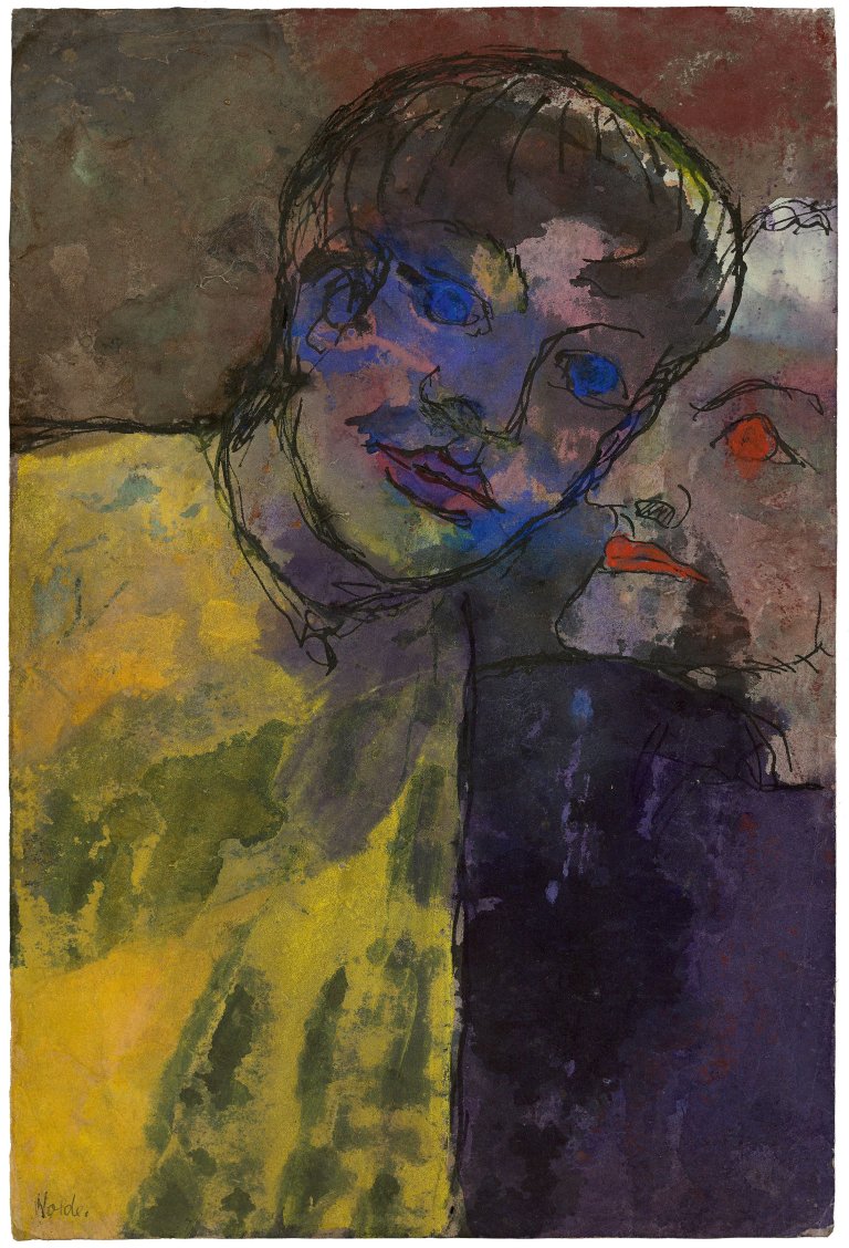 This picture shows the following artwork: Emil Nolde. „Zwei Männer im Gespräch“, aus: „Phantasien“ / Rückseitig: Figürliche Szene. 1931–35.