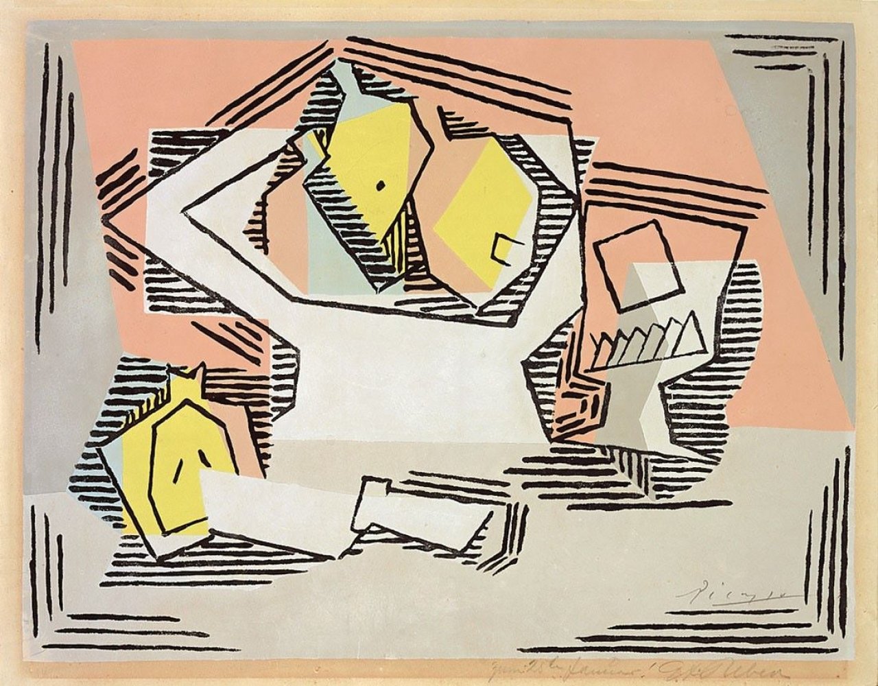 Auf diesem Bild ist das folgende Kunstwerk zu sehen: Nach Pablo Picasso. Stilleben mit Früchten. 1925/26.
