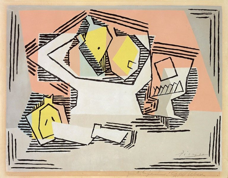 Auf diesem Bild ist das folgende Kunstwerk zu sehen: Nach Pablo Picasso. Stilleben mit Früchten. 1925/26.