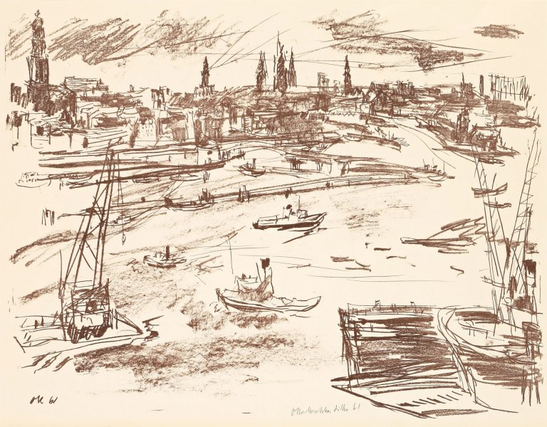 Auf diesem Bild ist das folgende Kunstwerk zu sehen: Oskar Kokoschka. „Hamburger Hafen“. 1961.