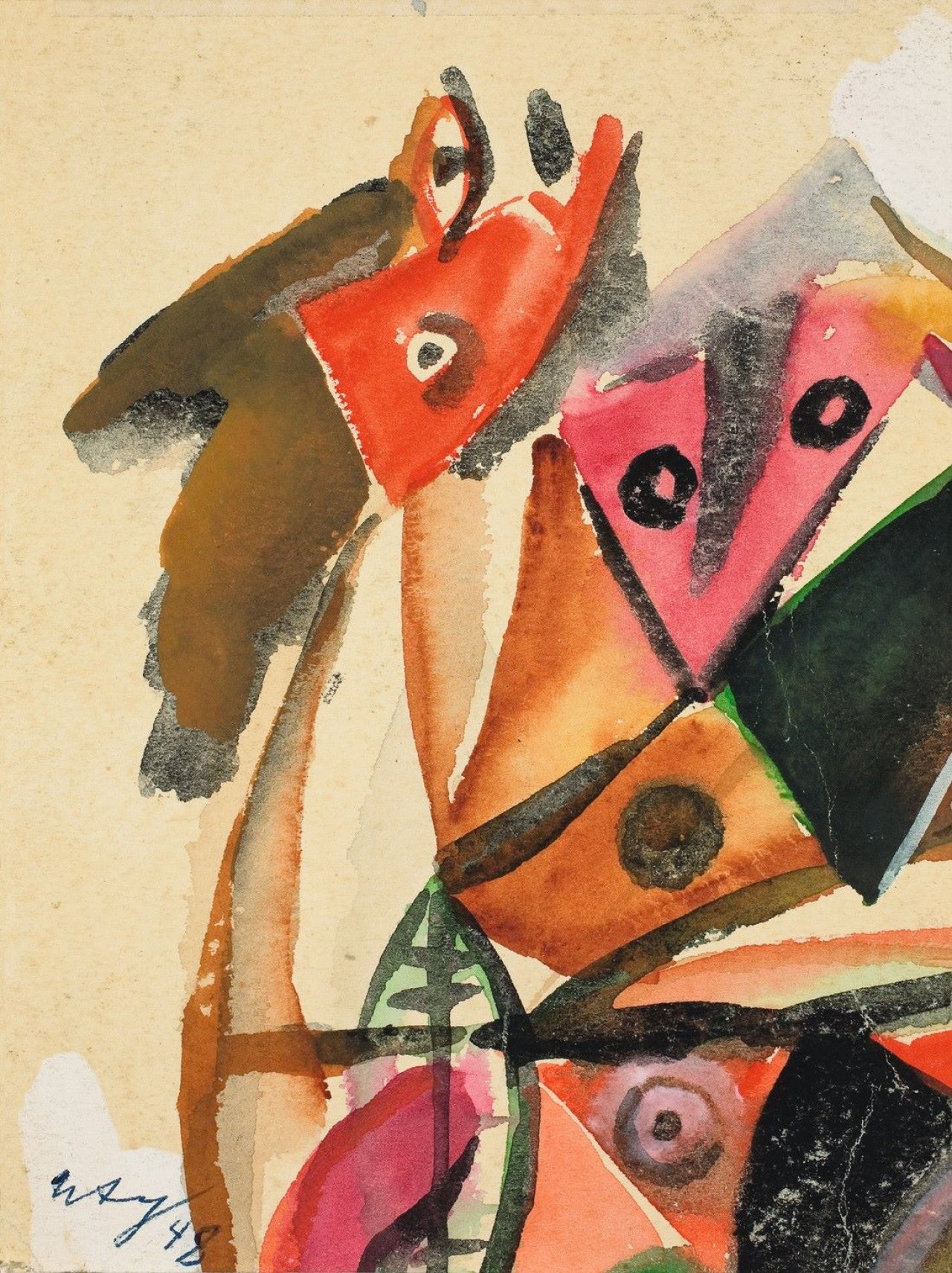 Auf diesem Bild ist das folgende Kunstwerk zu sehen: Ernst Wilhelm Nay. „Figurale Europa“ (Ausschnitt). 1948.