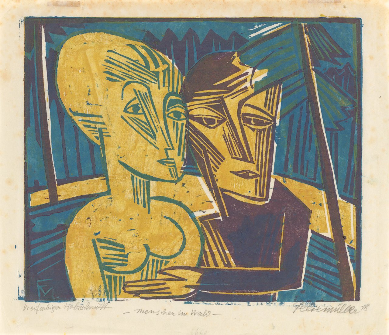 This picture shows the following artwork: Conrad Felixmüller. ”Menschen im Wald (Paar im Wald)”. 1918.