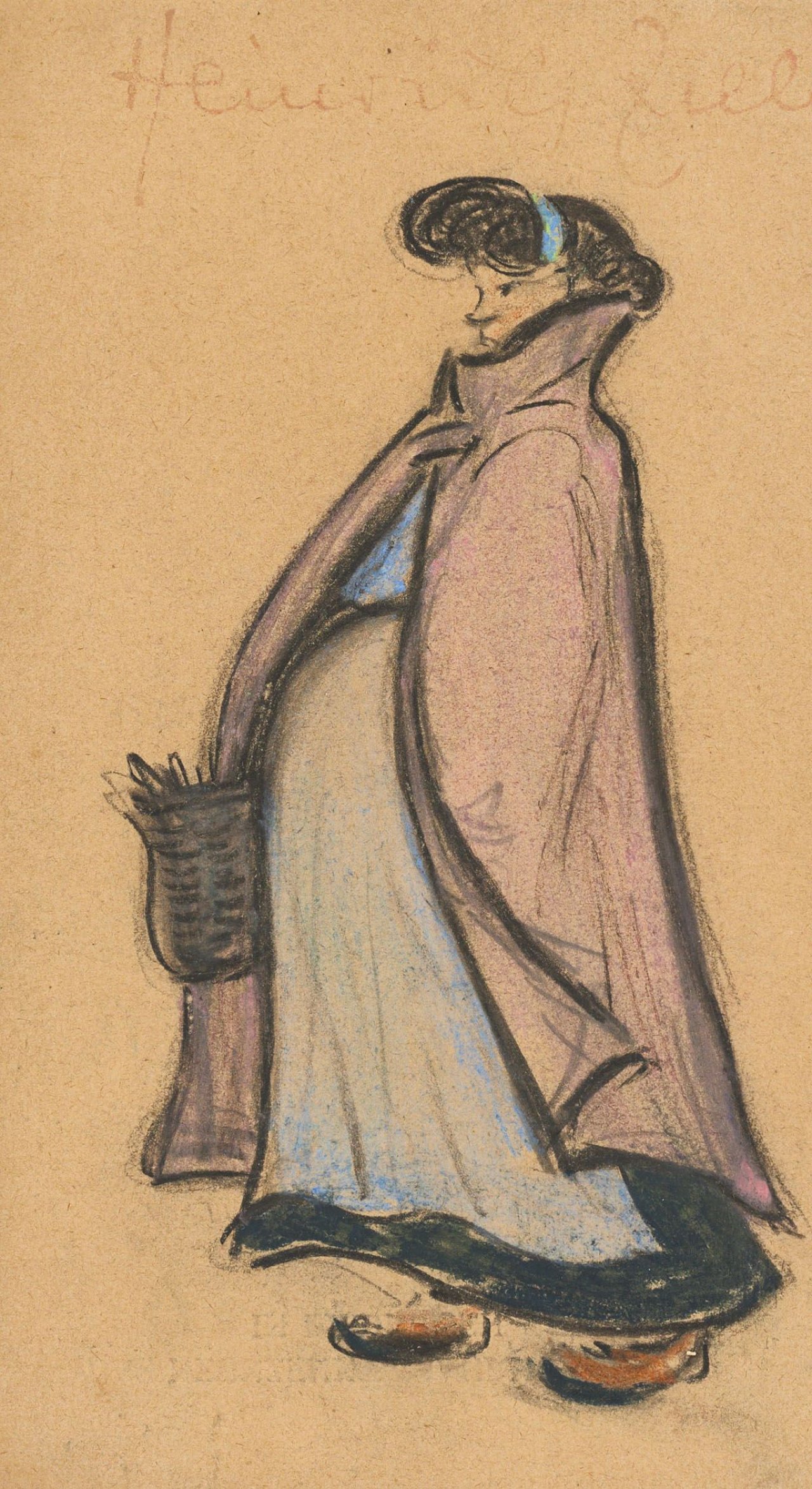 Auf diesem Bild ist das folgende Kunstwerk zu sehen: Heinrich Zille. Frau mit rotem Mantel.