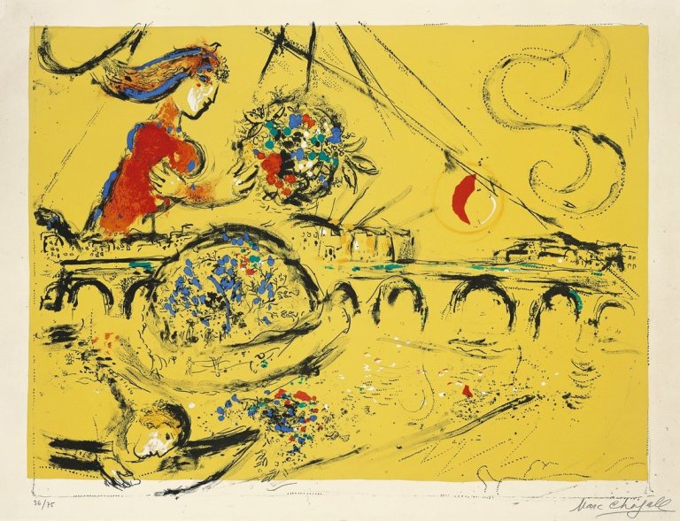 Auf diesem Bild ist das folgende Kunstwerk zu sehen: Marc Chagall. „Ile Saint-Louis“. 1959.