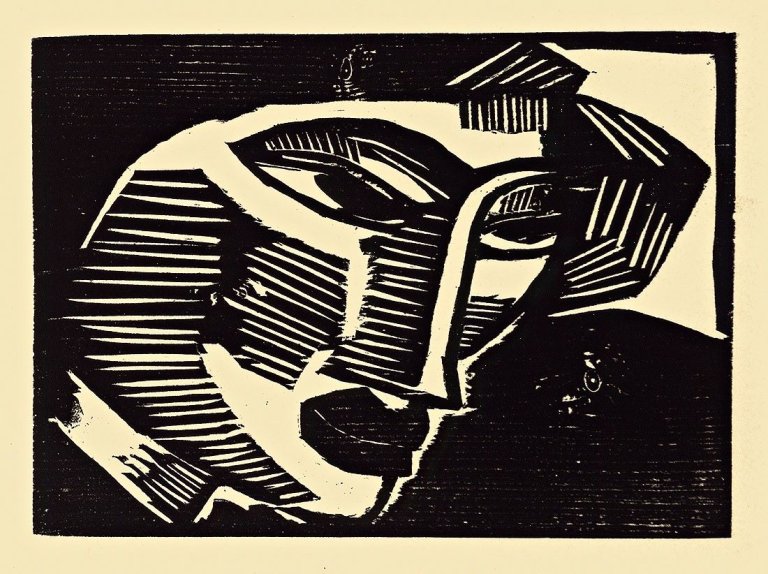 Auf diesem Bild ist das folgende Kunstwerk zu sehen: Karl Schmidt-Rottluff. „Frauenkopf“. 1915.