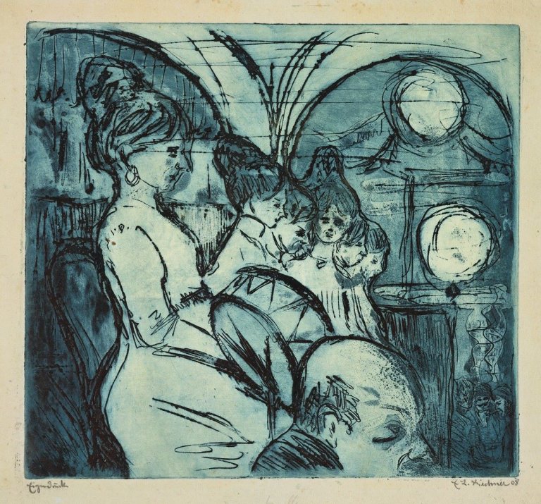 Auf diesem Bild ist das folgende Kunstwerk zu sehen: Ernst Ludwig Kirchner. „Damenkapelle“. 1908.