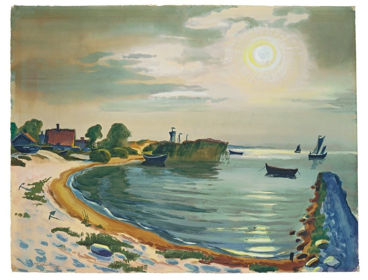 Auf diesem Bild ist das folgende Kunstwerk zu sehen: Max Pechstein. Morgen am Haff (Nidden). 1939.