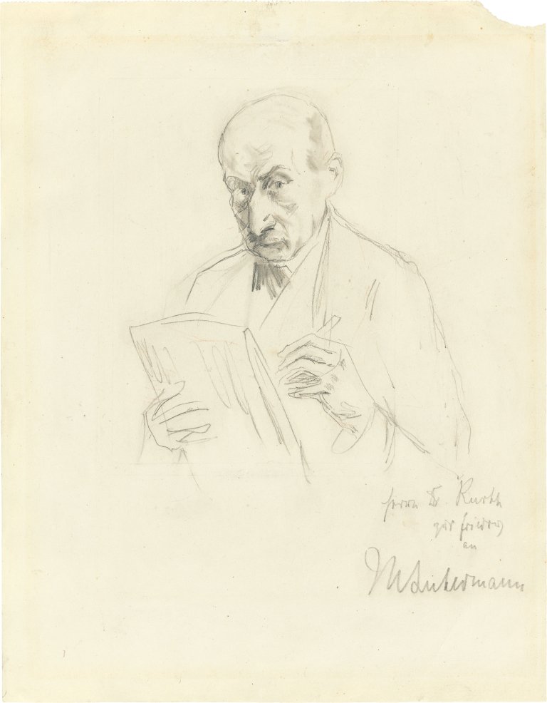 Auf diesem Bild ist das folgende Kunstwerk zu sehen: Max Liebermann. „Selbstbildnis mit Zeichenblock“. 1922.