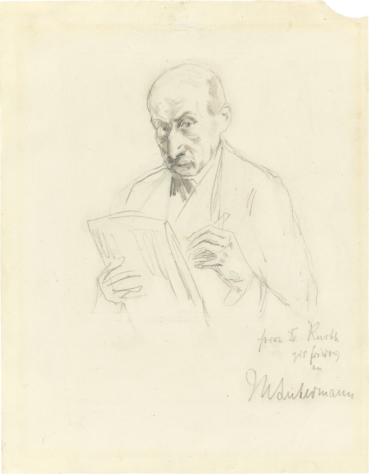 This picture shows the following artwork: Max Liebermann. ”Selbstbildnis mit Zeichenblock”. 1922.