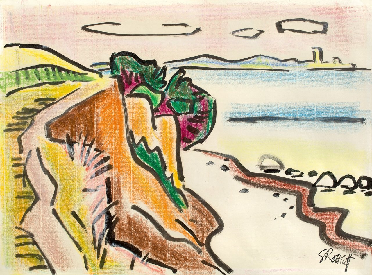Auf diesem Bild ist das folgende Kunstwerk zu sehen: Karl Schmidt-Rottluff. Landschaft (Ostsee). 1960er Jahre.