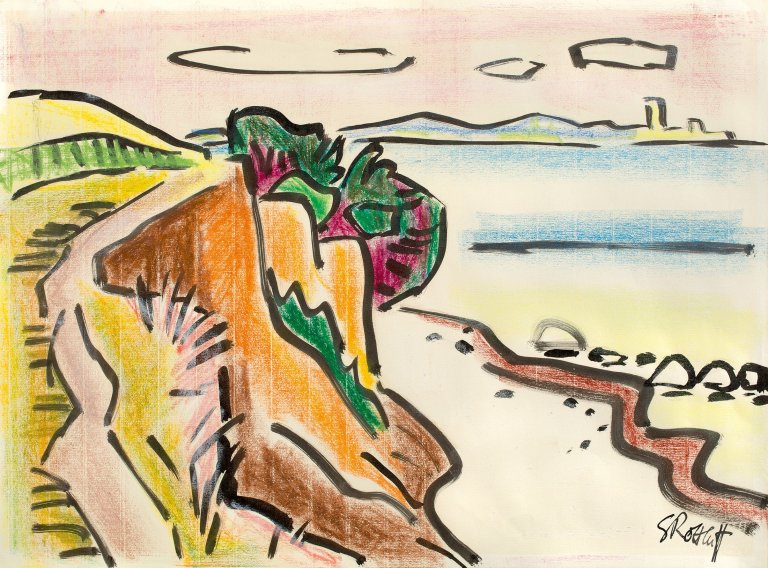 Auf diesem Bild ist das folgende Kunstwerk zu sehen: Karl Schmidt-Rottluff. Landschaft (Ostsee). 1960er Jahre.