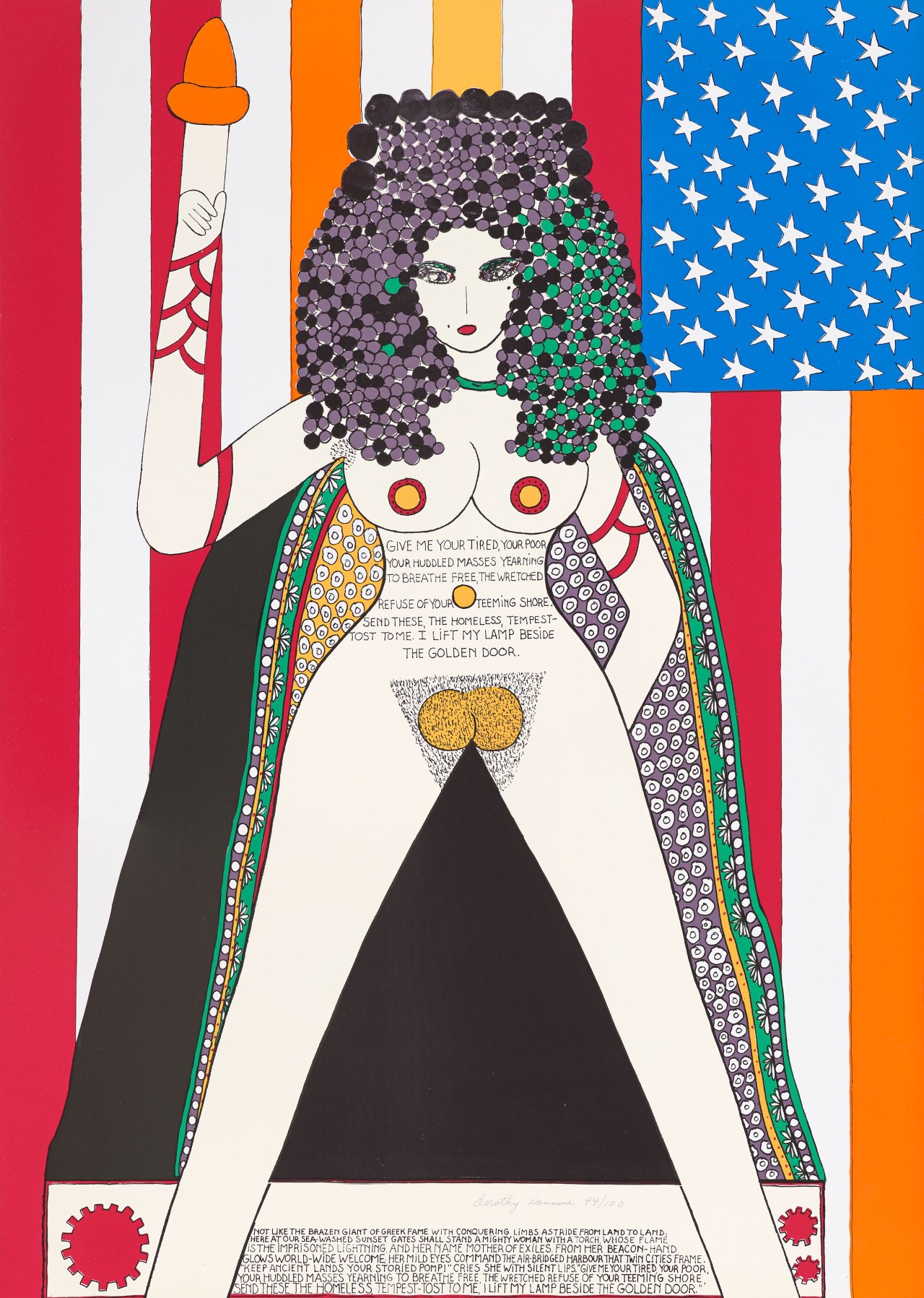 This picture shows the following artwork: Dorothy Iannone. ”I lift my lamp besides the golden door”. 1977.