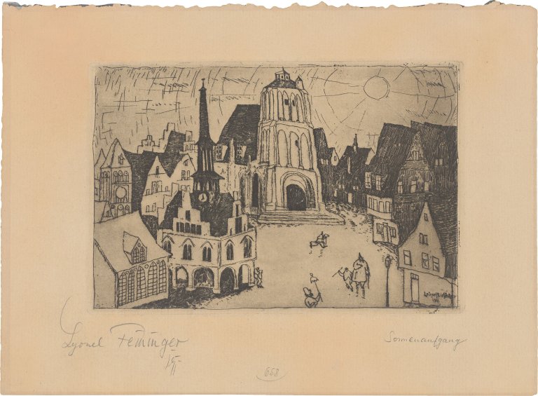 Auf diesem Bild ist das folgende Kunstwerk zu sehen: Lyonel Feininger. „Sonnenaufgang“. 1911.