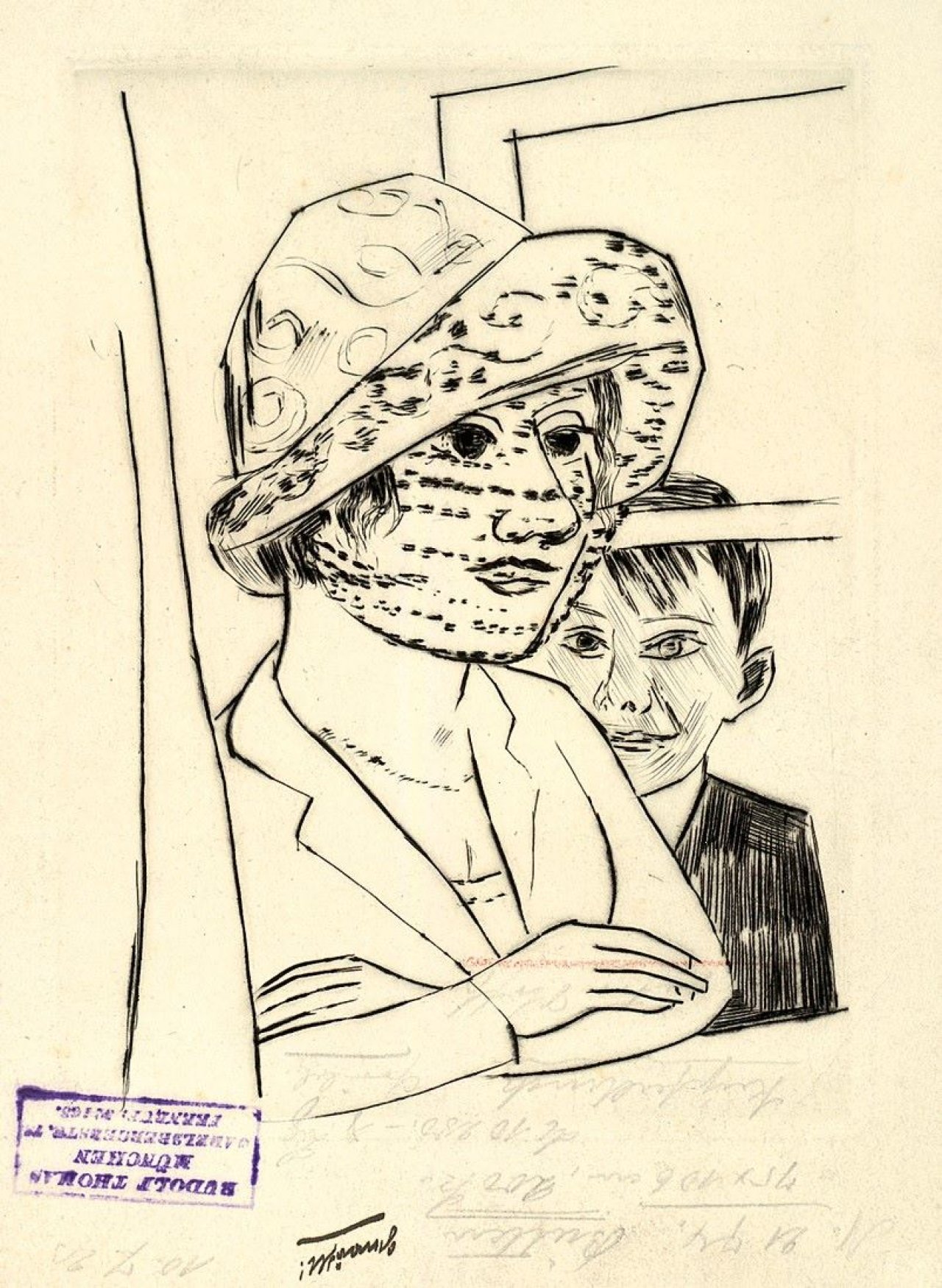 Auf diesem Bild ist das folgende Kunstwerk zu sehen: Max Beckmann. „Dame mit Knabe“. 1923.