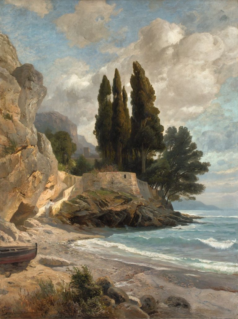 Auf diesem Bild ist das folgende Kunstwerk zu sehen: Edmund Kanoldt. Am Mittelmeer. 1899.