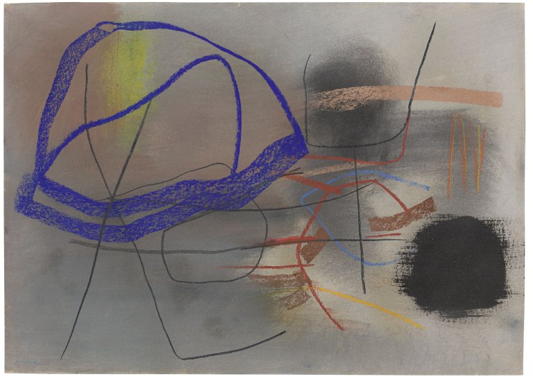 Auf diesem Bild ist das folgende Kunstwerk zu sehen: Fritz Winter. „Grüner Schimmer“. 1952.