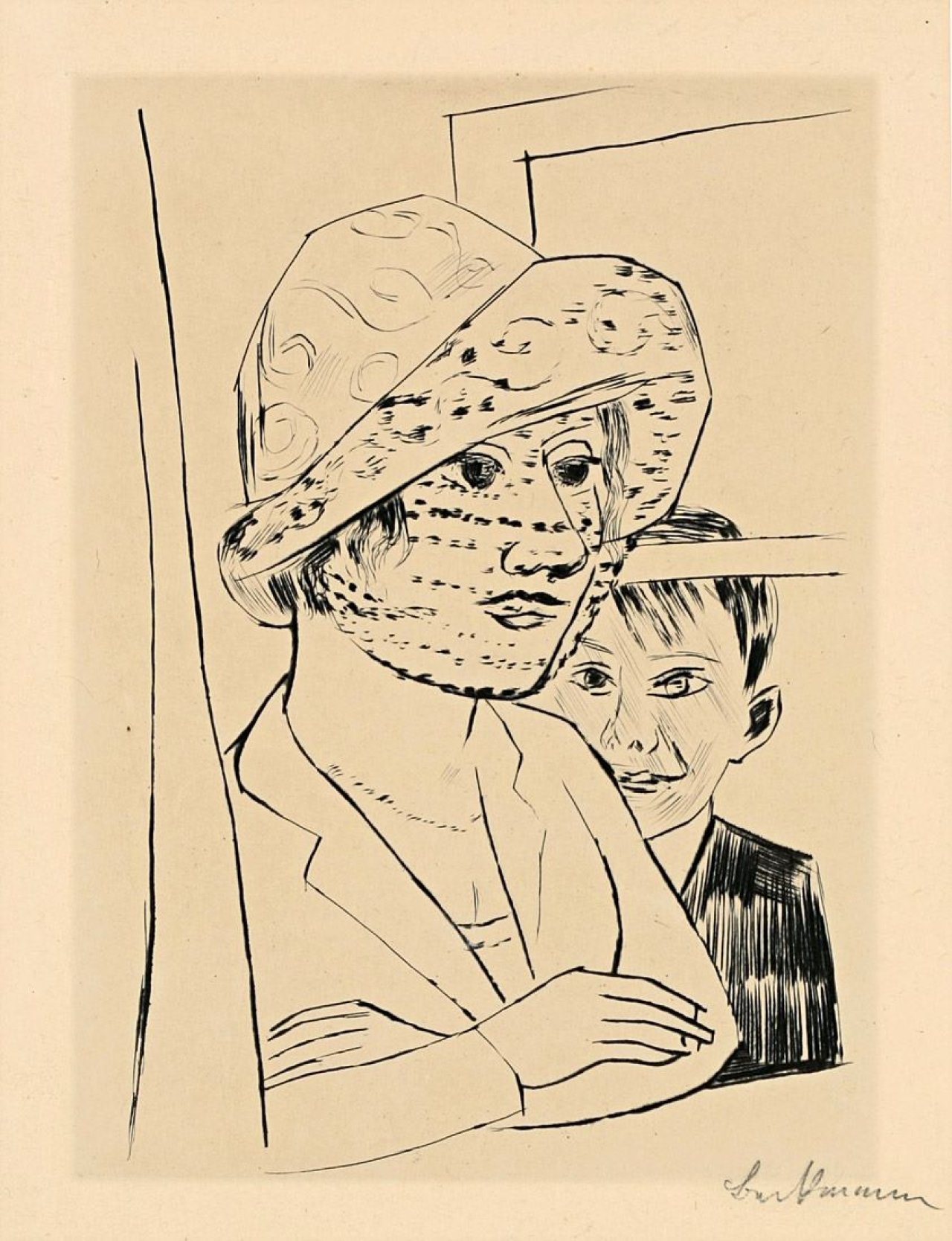 Auf diesem Bild ist das folgende Kunstwerk zu sehen: Max Beckmann. „Dame mit Knabe“. 1923.