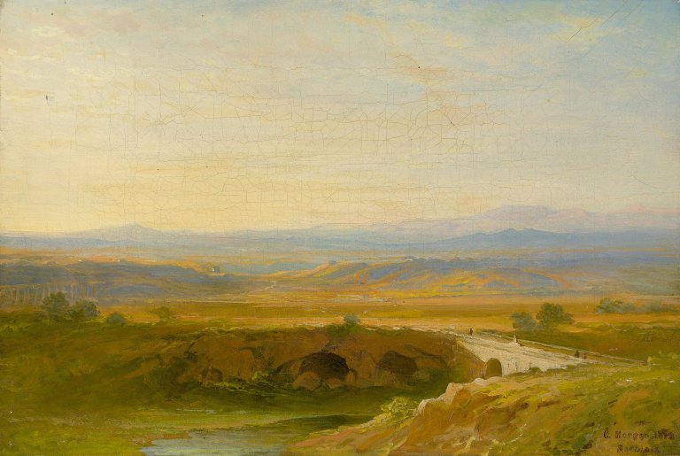 Auf diesem Bild ist das folgende Kunstwerk zu sehen: Carl Morgenstern. Blick über die italienische Ebene im Spätsommer.