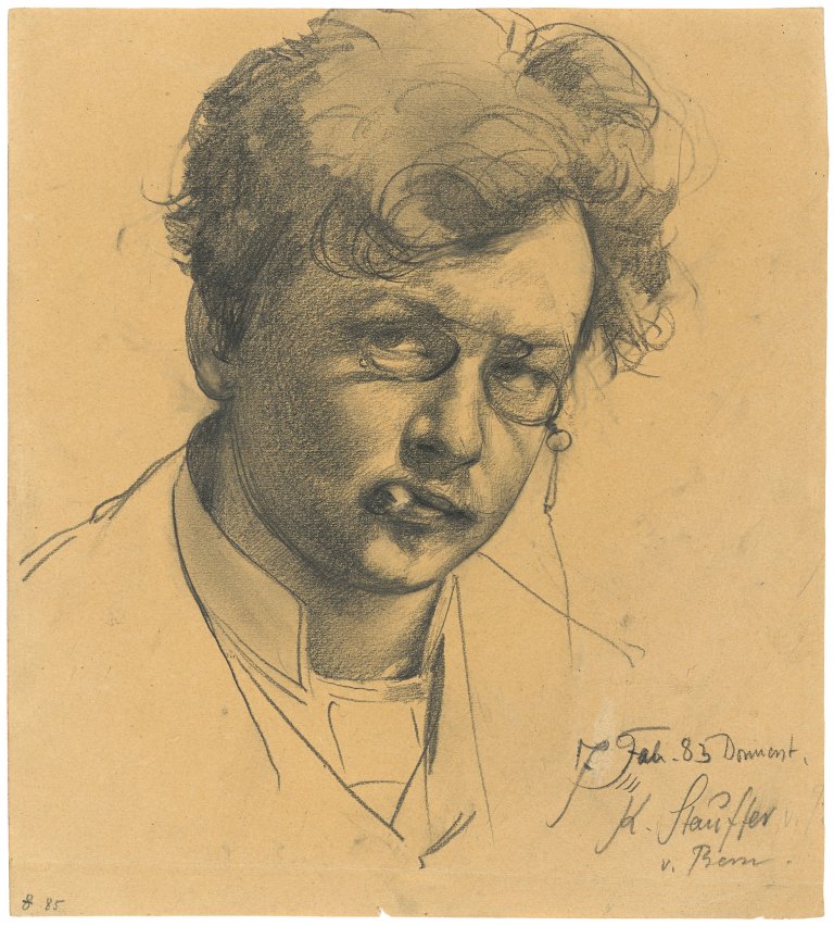 Auf diesem Bild ist das folgende Kunstwerk zu sehen: Karl Stauffer-Bern. Selbstbildnis mit Zigarette. 1883.