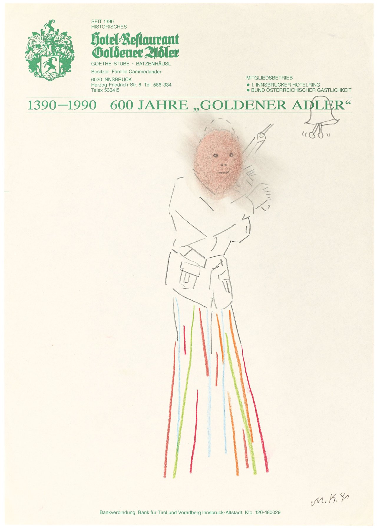 Auf diesem Bild ist das folgende Kunstwerk zu sehen: Martin Kippenberger. Ohne Titel (Hotel Drawing). 1991.