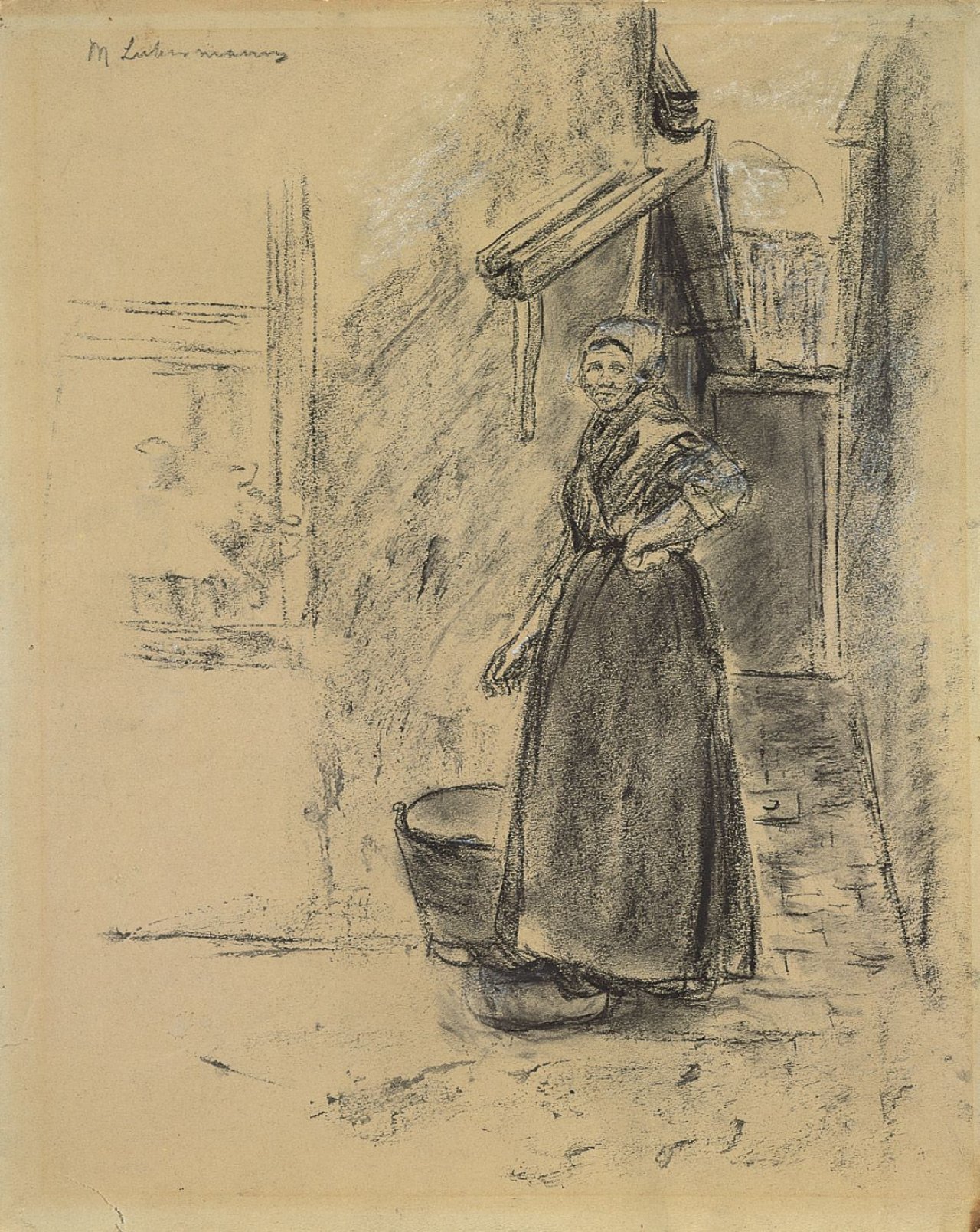 This picture shows the following artwork: Max Liebermann. „Holländische Hofecke mit Frau“. Circa 1890.