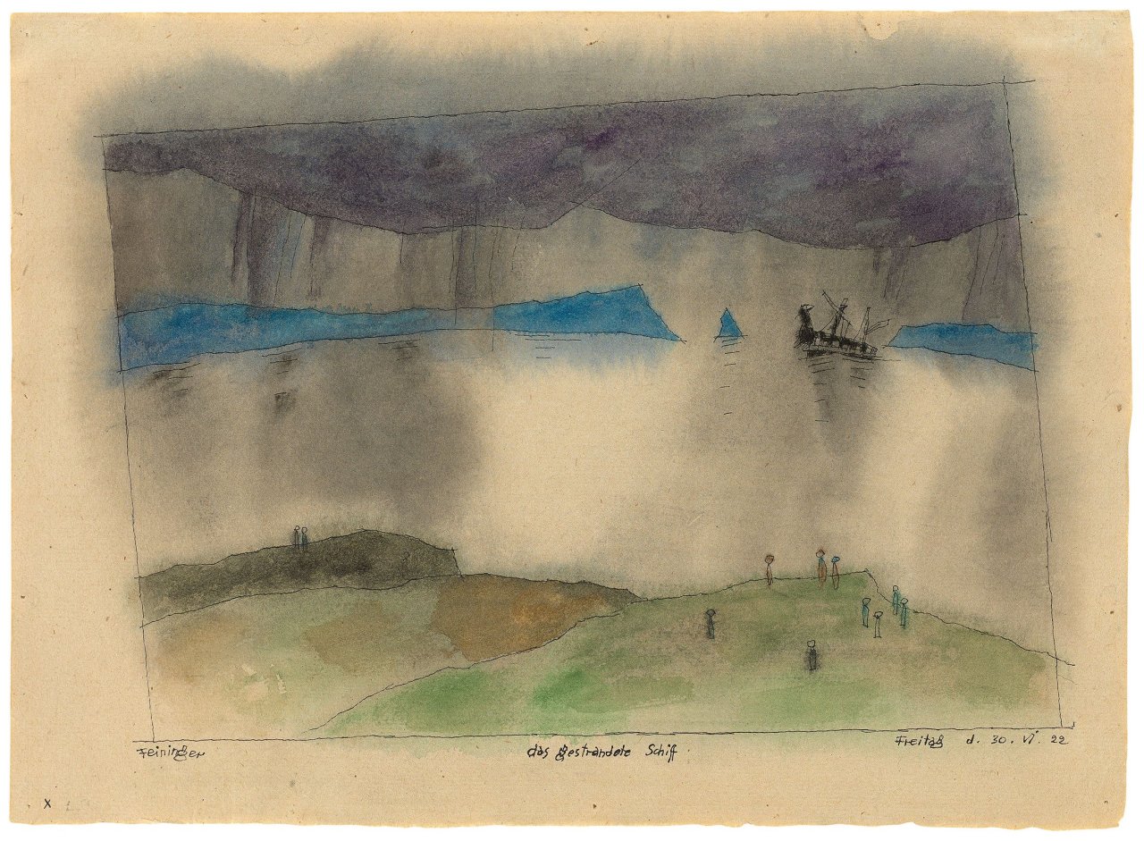 Auf diesem Bild ist das folgende Kunstwerk zu sehen: Lyonel Feininger. „Das gestrandete Schiff“. 1922.