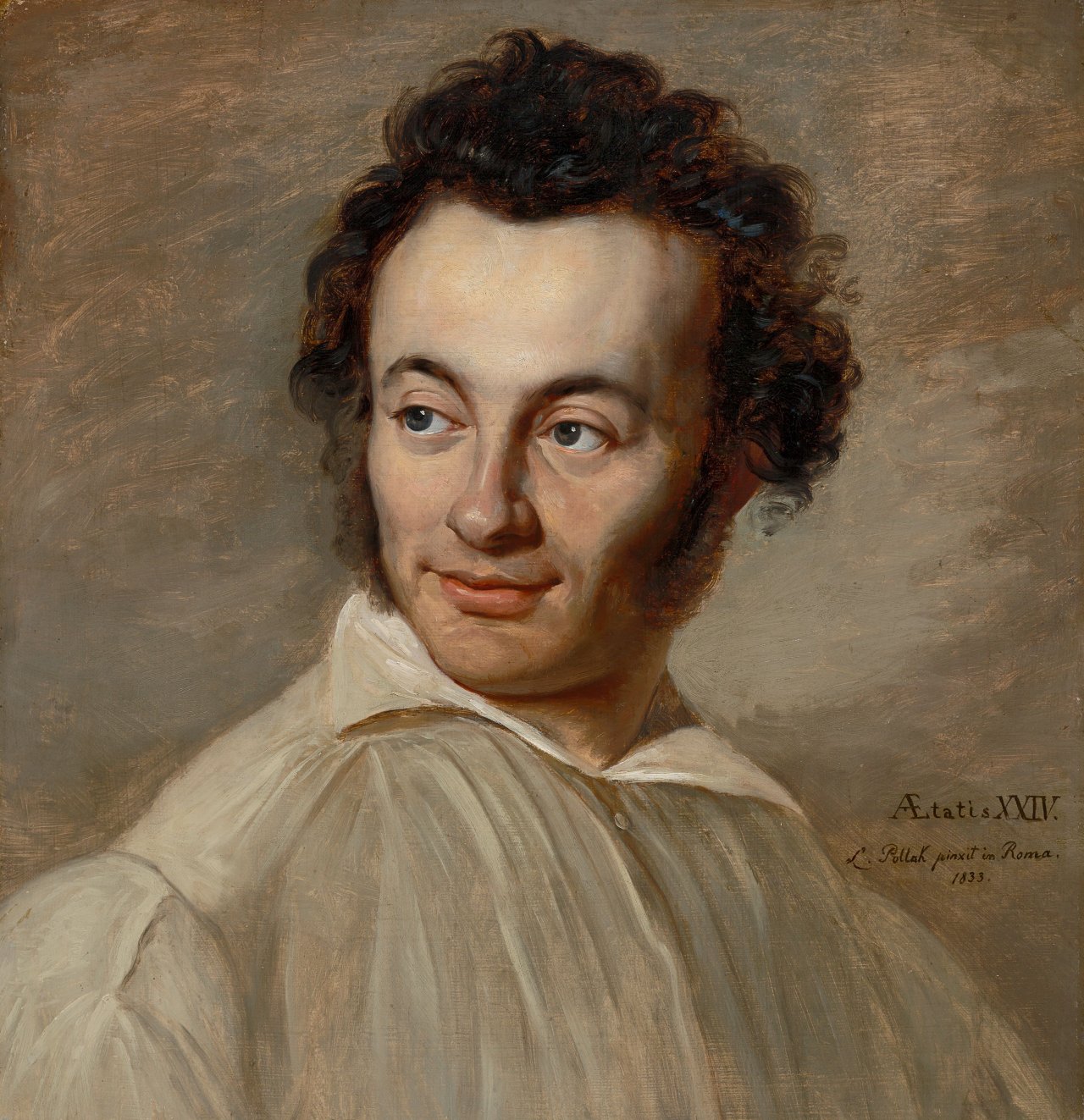 Auf diesem Bild ist das folgende Kunstwerk zu sehen: Leopold Pollak. Porträt des Malers Emil Löhr im Alter von 24 Jahren. 1833.