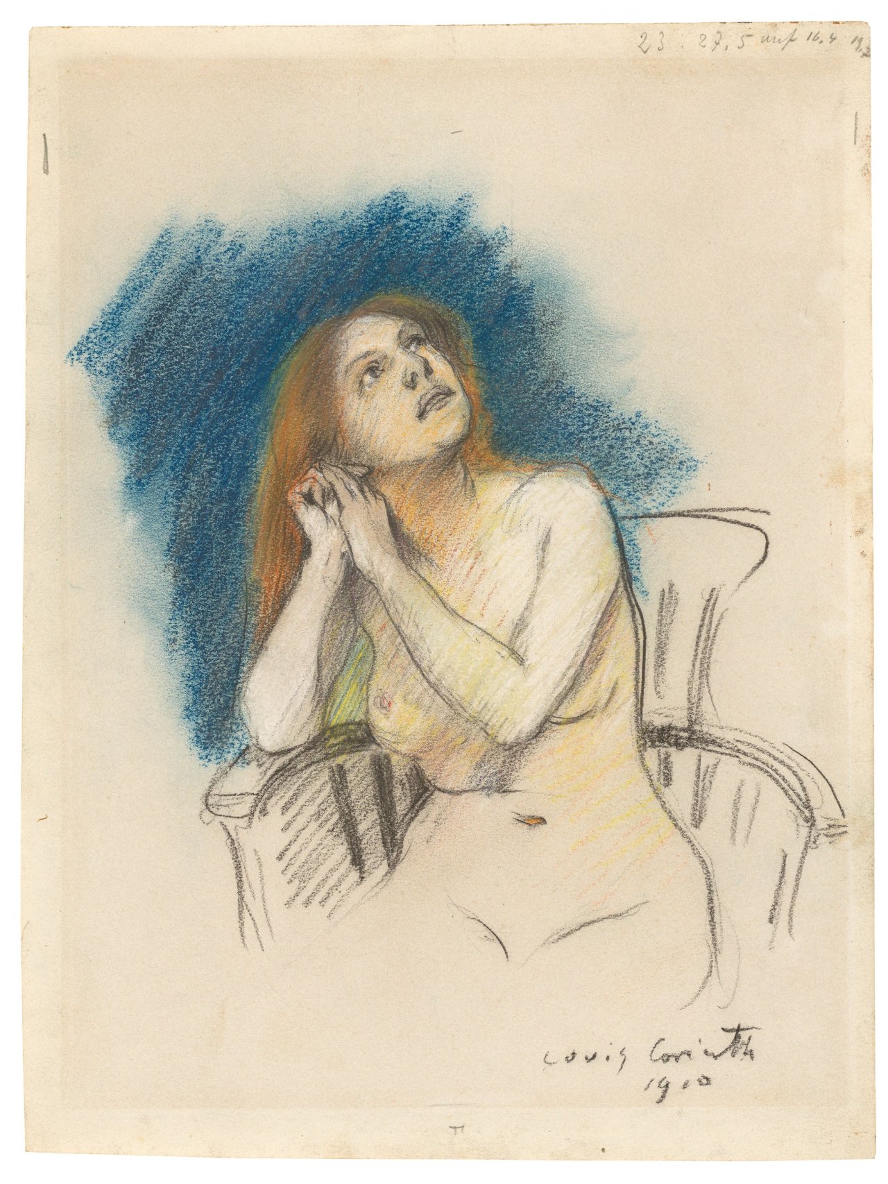 Auf diesem Bild ist das folgende Kunstwerk zu sehen: Lovis Corinth. Sitzender weiblicher Akt. 1910.