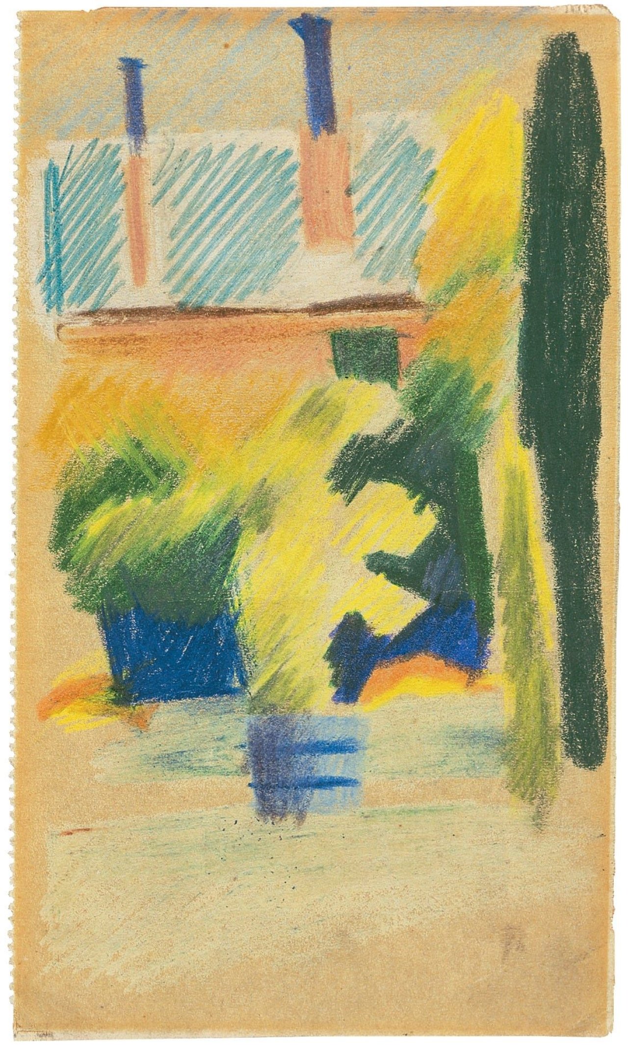 Auf diesem Bild ist das folgende Kunstwerk zu sehen: August Macke. „Haus im Garten“. 1913/14.