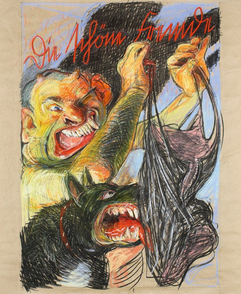 Auf diesem Bild ist das folgende Kunstwerk zu sehen: Johannes Grützke. „Die schöne Fremde“. 1991.