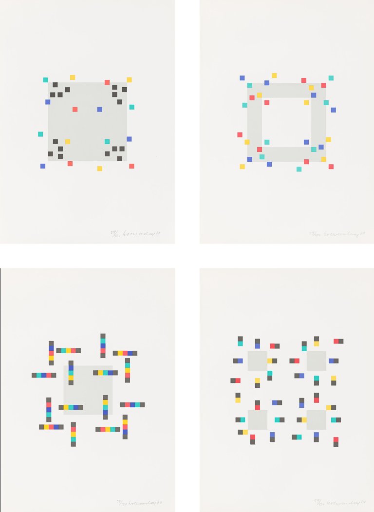 Auf diesem Bild ist das folgende Kunstwerk zu sehen: Verena Loewensberg. „vier variationen um ein quadrat“. 1980.