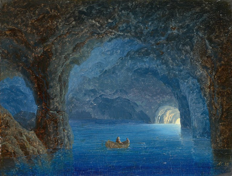 Auf diesem Bild ist das folgende Kunstwerk zu sehen: August Kopisch. Die Blaue Grotte. 1848.
