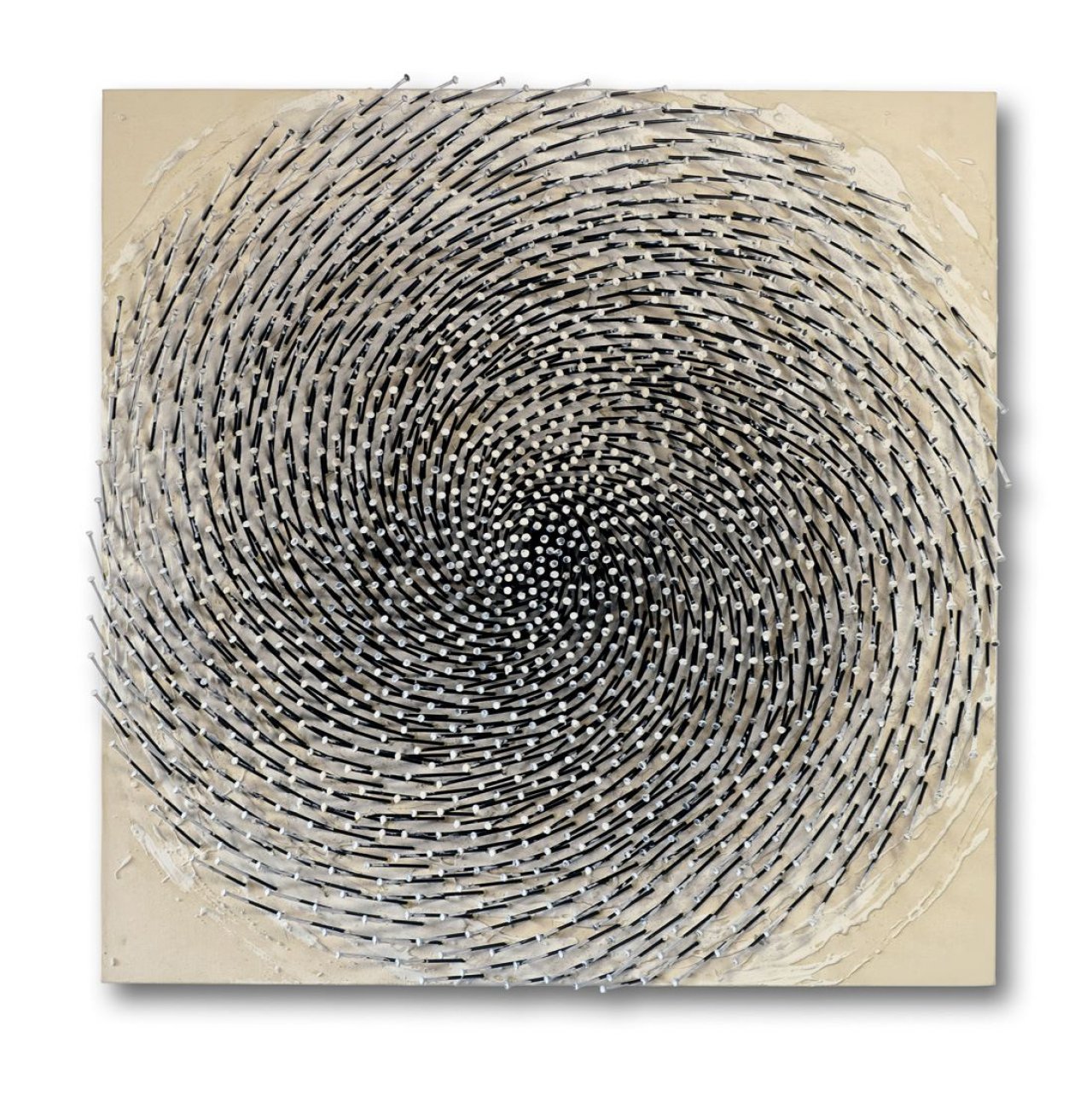 Auf diesem Bild ist das folgende Kunstwerk zu sehen: Günther Uecker. „Spirale “(Für Rerik). 2011.