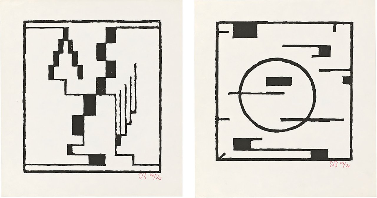 Auf diesem Bild ist das folgende Kunstwerk zu sehen: Erich Buchholz. „Steigen“ / „Kreis mit Gegenbewegung“. 1918-20/68 / 1919-20/68.