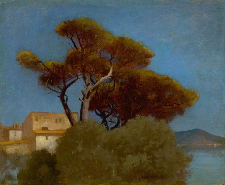 Auf diesem Bild ist das folgende Kunstwerk zu sehen: Oswald Achenbach. Italienische Landschaft.