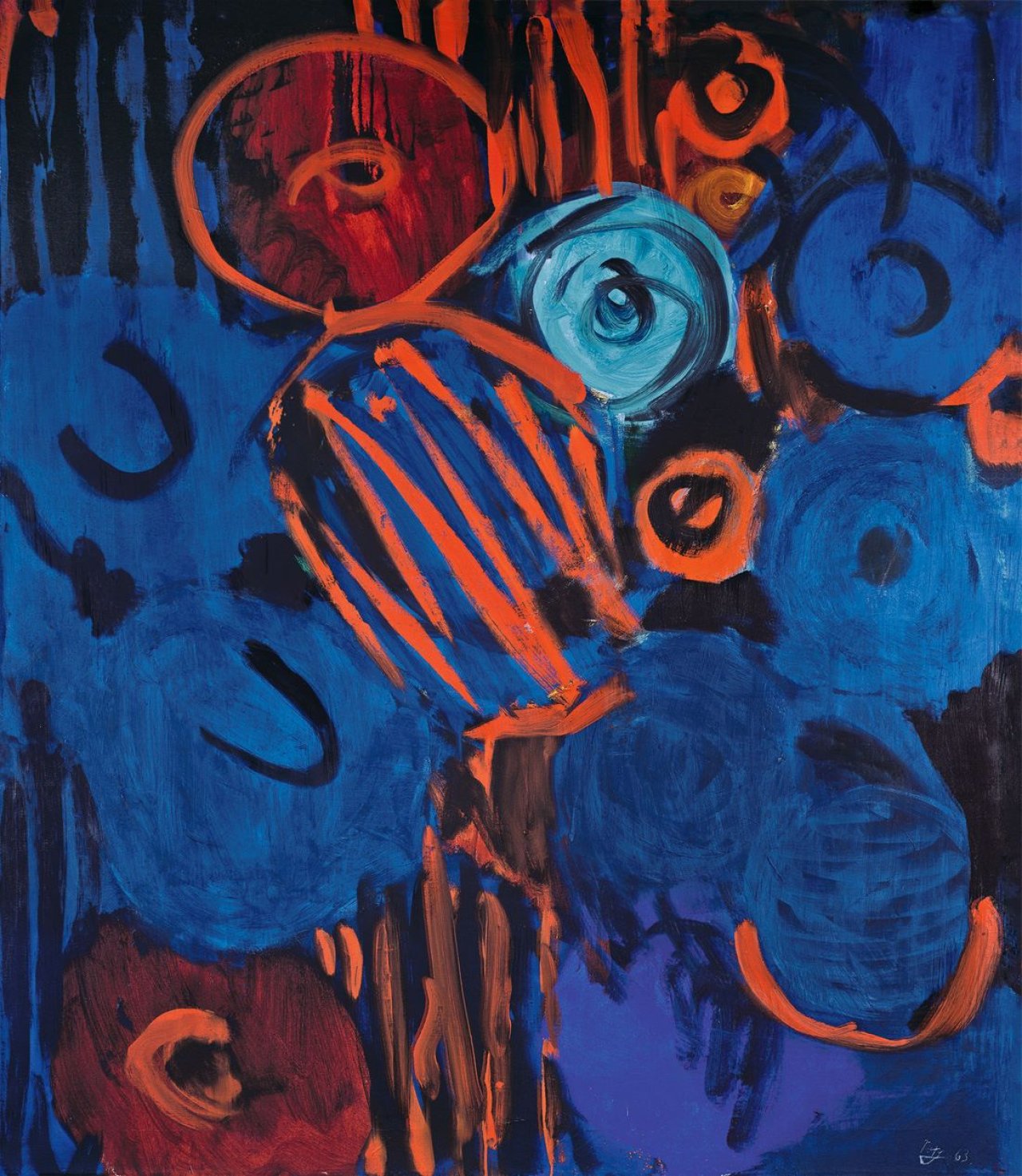 This picture shows the following artwork: Ernst Wilhelm Nay. „Figuration in Blau und Rot“. 1963.