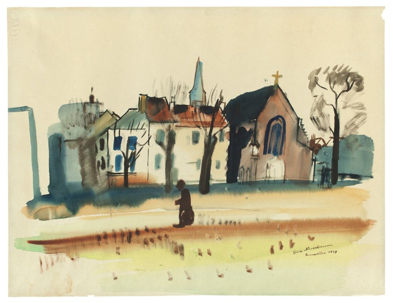 Auf diesem Bild ist das folgende Kunstwerk zu sehen: Felix Nussbaum. „Straße in Brüssel“. 1939.