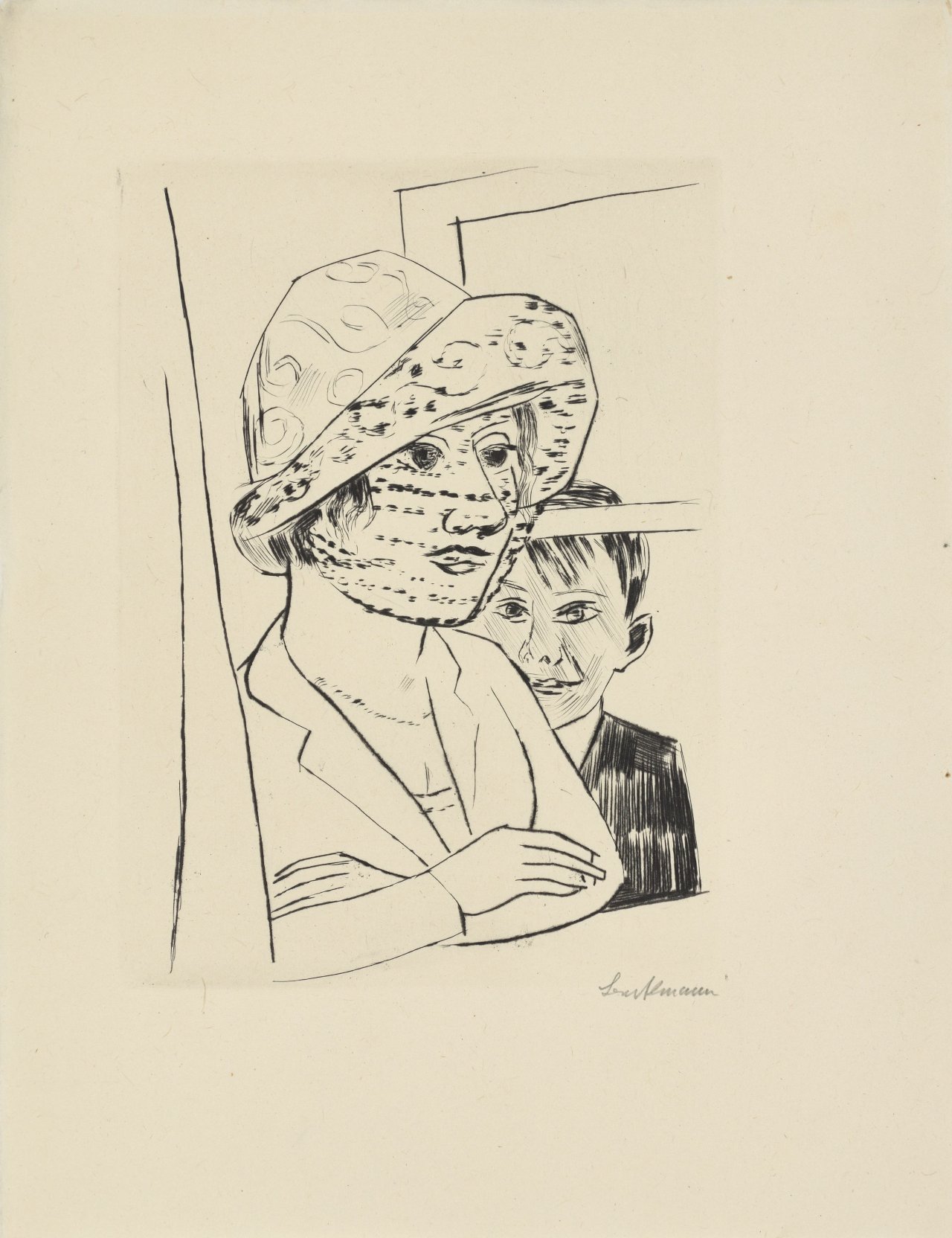 Auf diesem Bild ist das folgende Kunstwerk zu sehen: Max Beckmann. „Dame mit Knabe“. 1923.