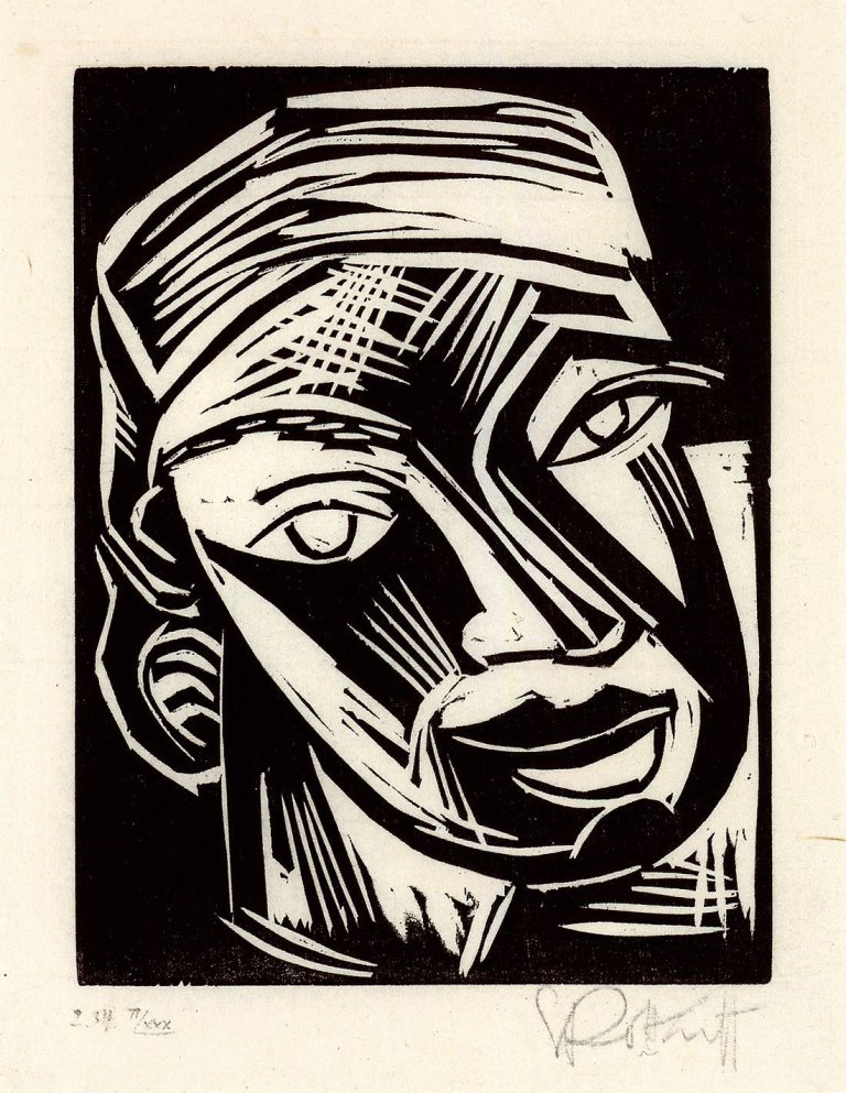 Auf diesem Bild ist das folgende Kunstwerk zu sehen: Karl Schmidt-Rottluff. „Mädchenkopf“. 1923.