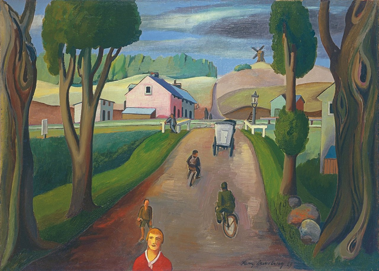 This picture shows the following artwork: Harry Deierling. Dorfstraße mit Milchwagen.