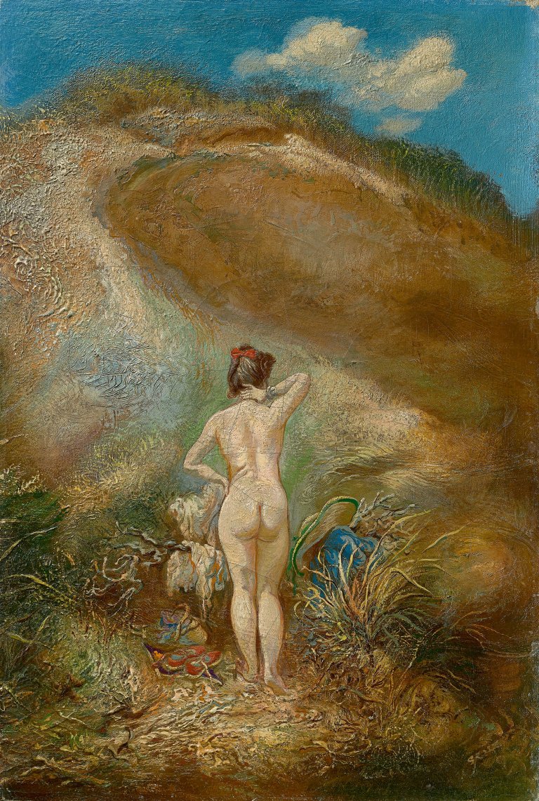 Auf diesem Bild ist das folgende Kunstwerk zu sehen: George Grosz. Nude in dunes. 1942.