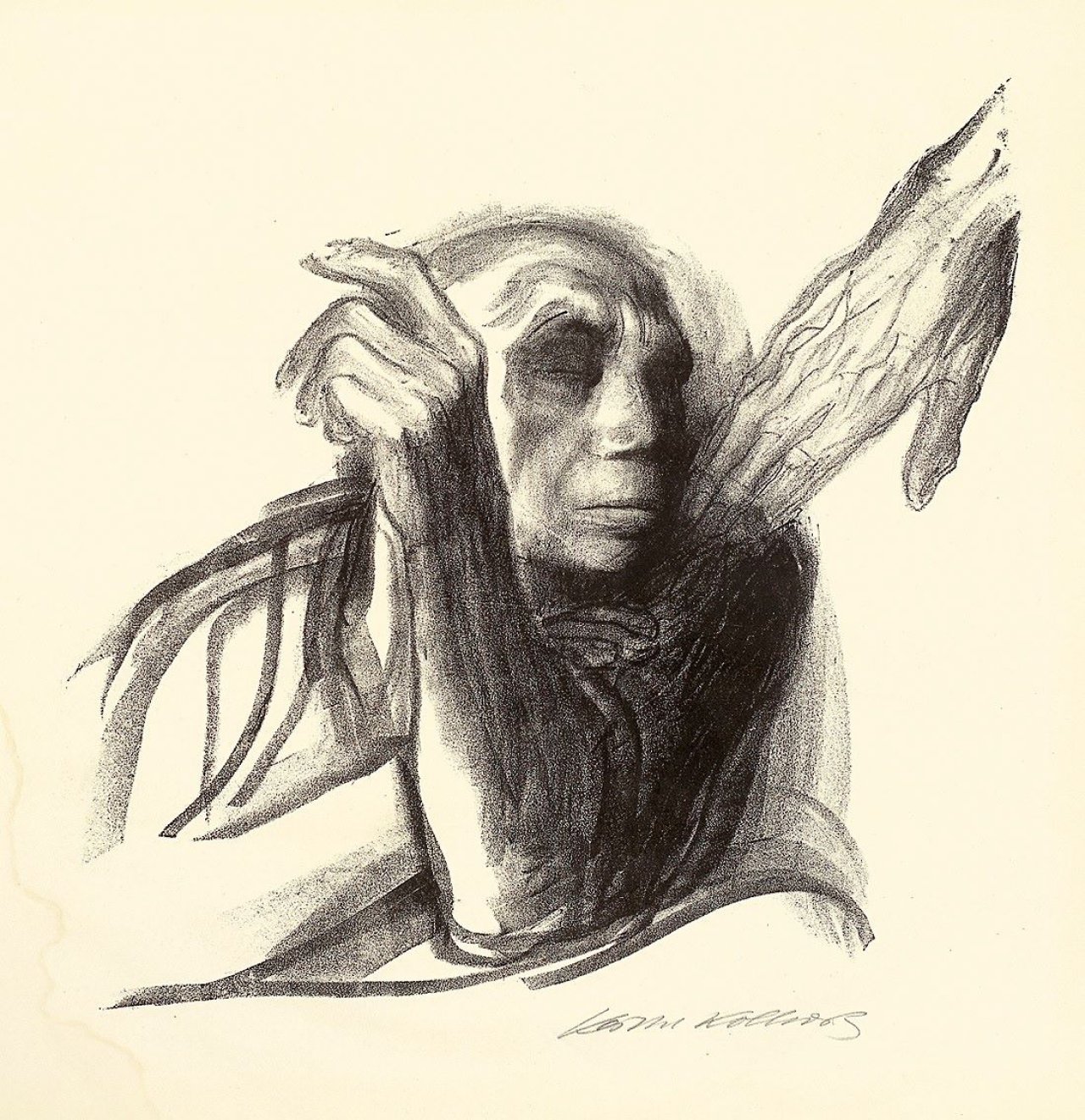 Auf diesem Bild ist das folgende Kunstwerk zu sehen: Käthe Kollwitz. „Ruf des Todes“. Wohl 1937.