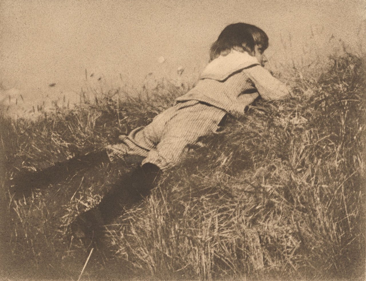This picture shows the following artwork: Heinrich Kühn. Hans in a meadow. Circa 1906.